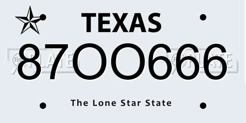 87OO666 Texas License Plate