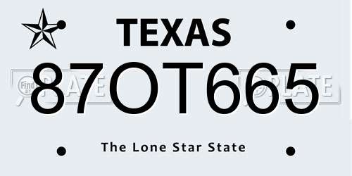 87OT665 Texas License Plate