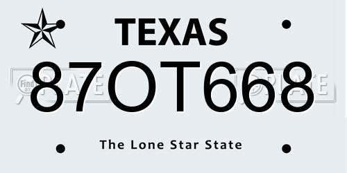 87OT668 Texas License Plate