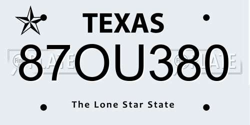 87OU380 Texas License Plate