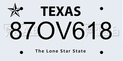 87OV618 Texas License Plate