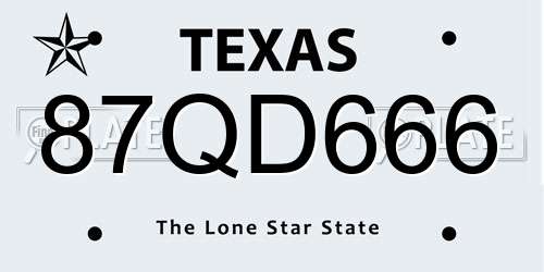 87QD666 Texas License Plate