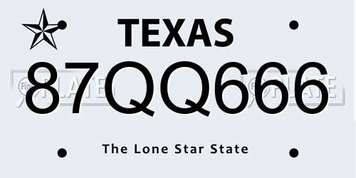 87QQ666 Texas License Plate
