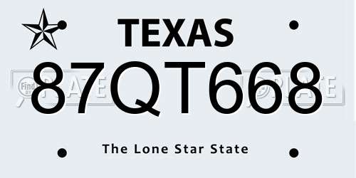 87QT668 Texas License Plate