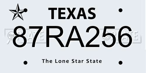 87RA256 Texas License Plate