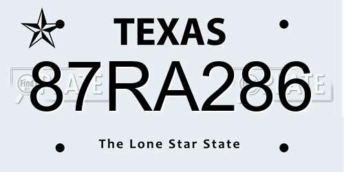 87RA286 Texas License Plate