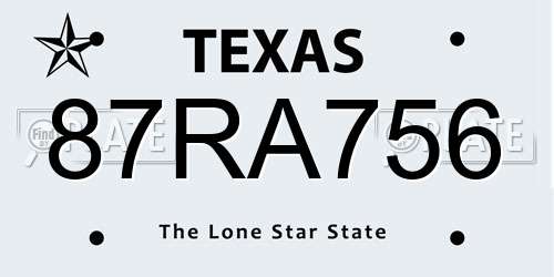 87RA756 Texas License Plate