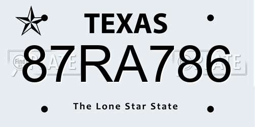 87RA786 Texas License Plate
