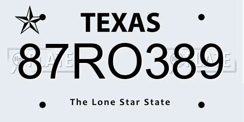 87RO389 Texas License Plate