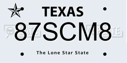 87SCM8 Texas License Plate