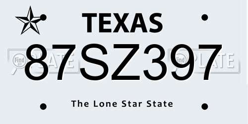 87SZ397 Texas License Plate