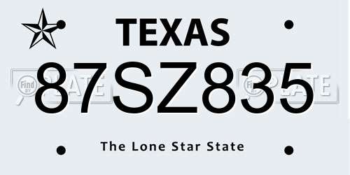 87SZ835 Texas License Plate