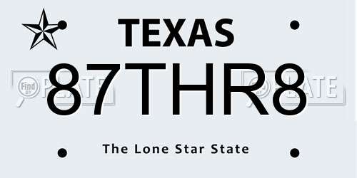 87THR8 Texas License Plate