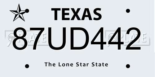 87UD442 Texas License Plate
