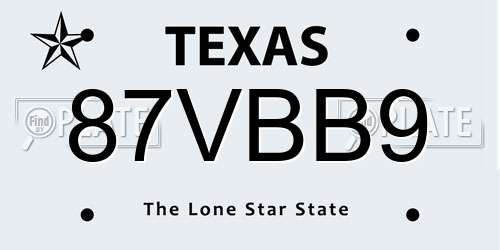 87VBB9 Texas License Plate