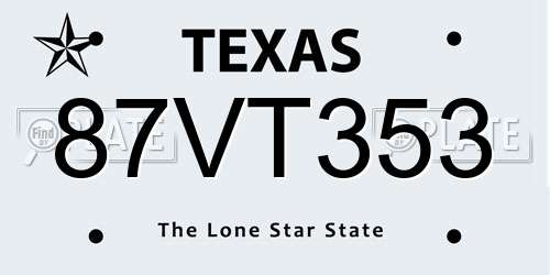 87VT353 Texas License Plate