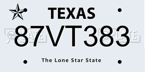 87VT383 Texas License Plate
