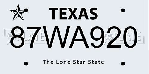 87WA920 Texas License Plate