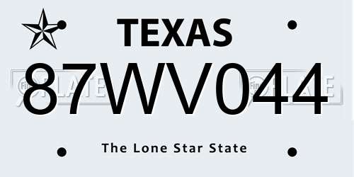 87WV044 Texas License Plate