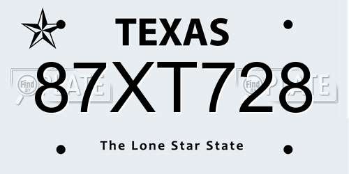 87XT728 Texas License Plate