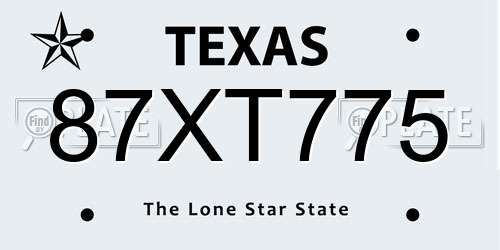 87XT775 Texas License Plate