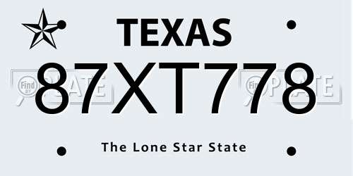 87XT778 Texas License Plate