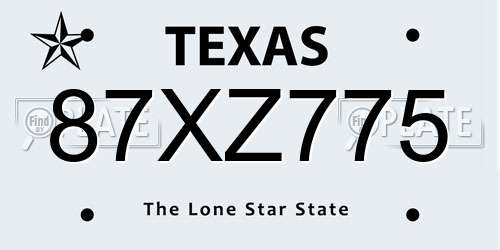 87XZ775 Texas License Plate