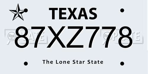 87XZ778 Texas License Plate