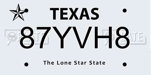 87YVH8 Texas License Plate