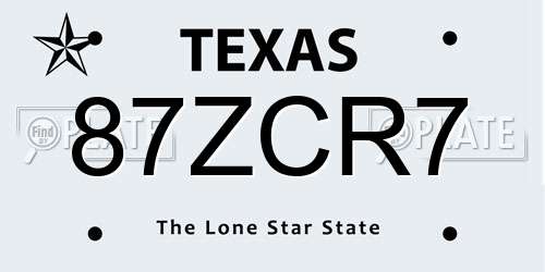 87ZCR7 Texas License Plate