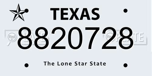 8820728 Texas License Plate