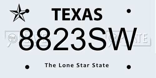 8823SW Texas License Plate