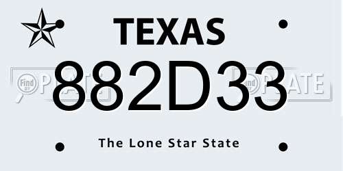 882D33 Texas License Plate