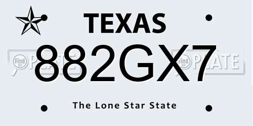 882GX7 Texas License Plate