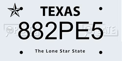 882PE5 Texas License Plate