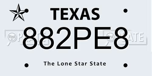882PE8 Texas License Plate