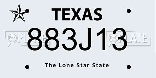 883J13 Texas License Plate