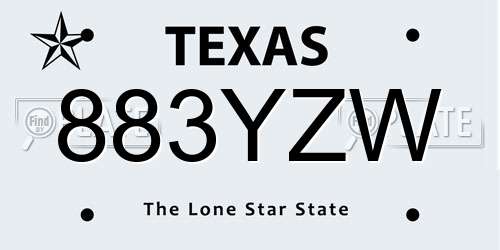 883YZW Texas License Plate