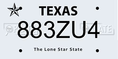 883ZU4 Texas License Plate