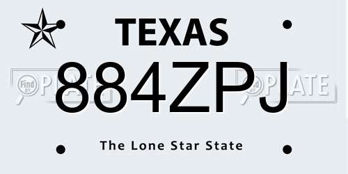 884ZPJ Texas License Plate