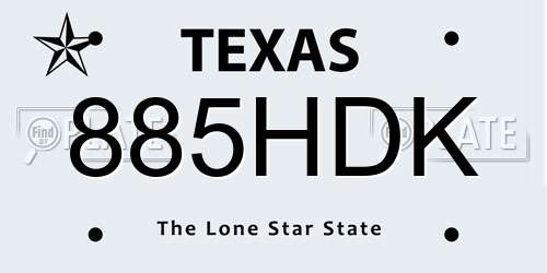 885HDK Texas License Plate