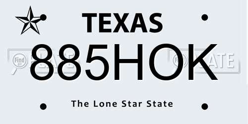 885HOK Texas License Plate