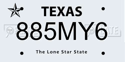 885MY6 Texas License Plate