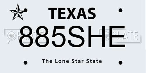 885SHE Texas License Plate