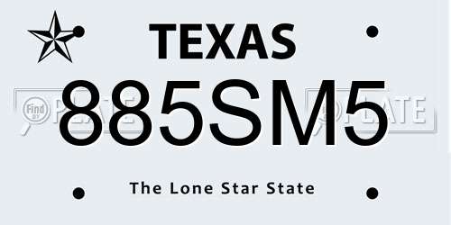 885SM5 Texas License Plate