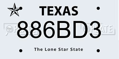 886BD3 Texas License Plate