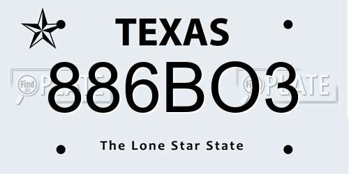 886BO3 Texas License Plate