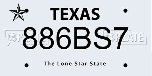 886BS7 Texas License Plate
