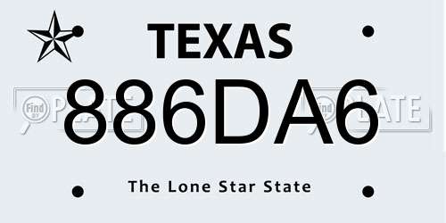886DA6 Texas License Plate