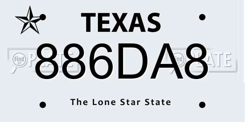 886DA8 Texas License Plate